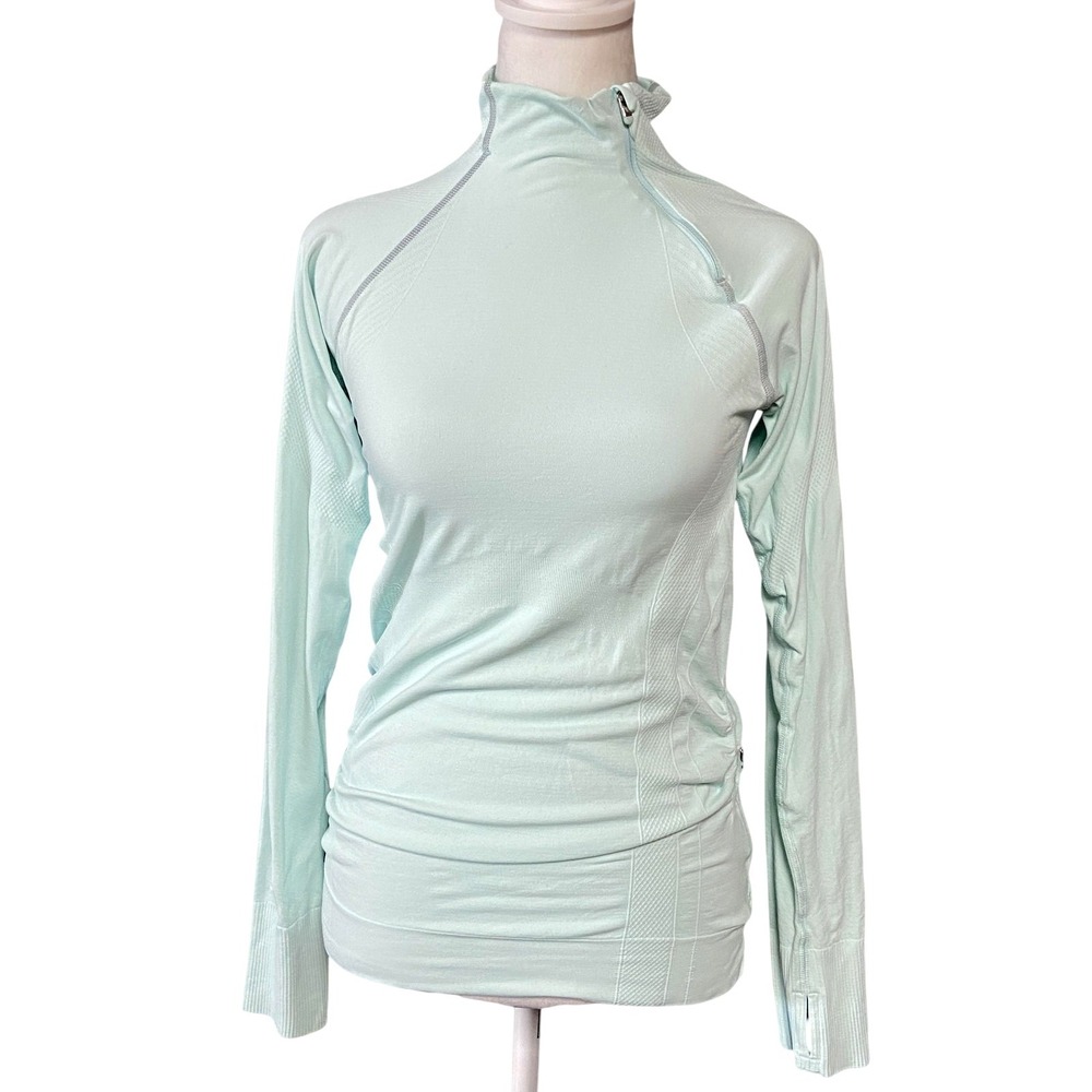 Athleta Womens Small Green 1/4 Zip Mock Neck Long Sleeve Pullover Top 591607